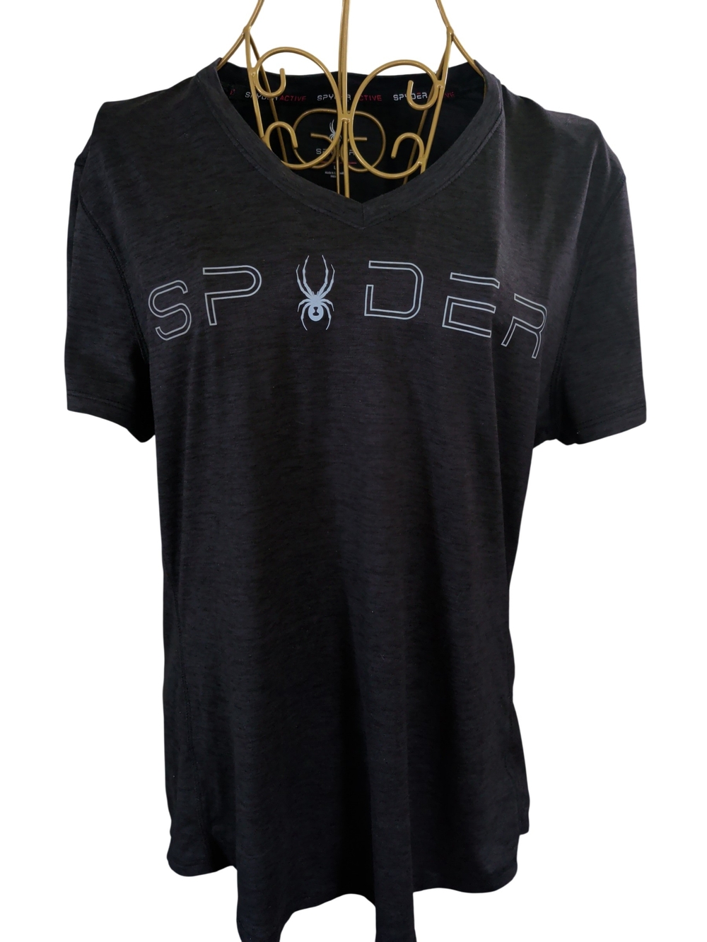 Spyder Active Women's Black V-Neck Graphic Athletic T-Shirt Size L